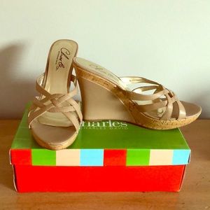 Mint condition nude and cork wedge